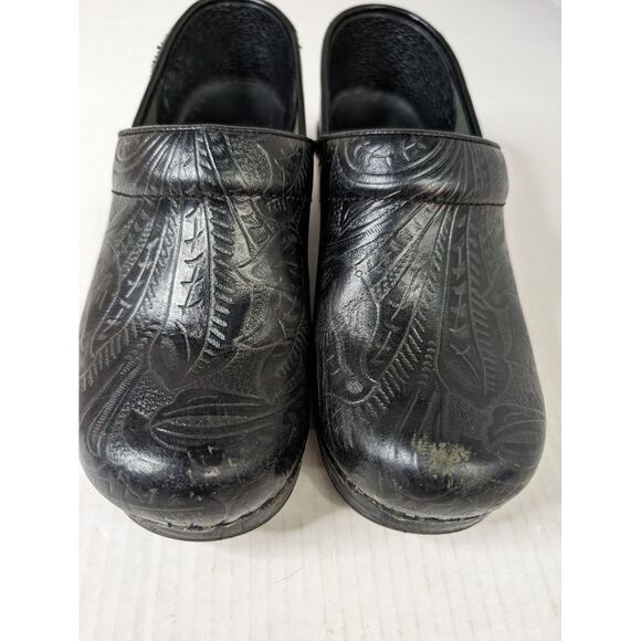 Dansko Clogs Womens 38 Professional Tooled Black Leather Shoes Slip On - Picture 3 of 11